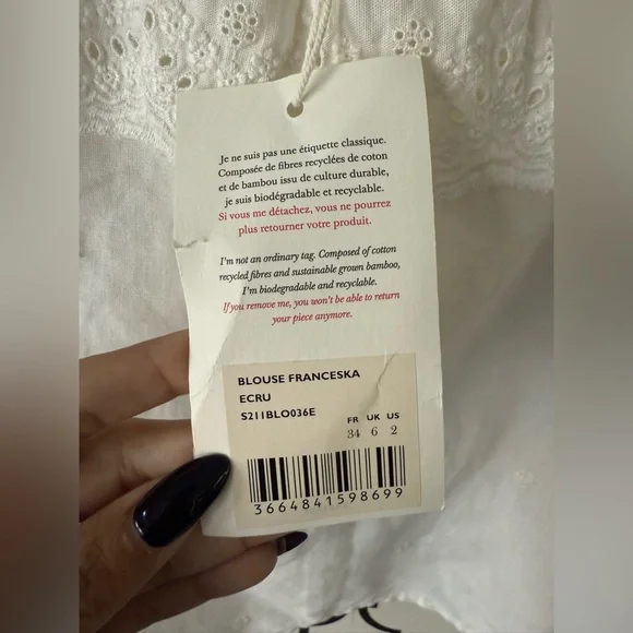 Sézane Franceska Blouse 34 NWT - Picture 5 of 6
